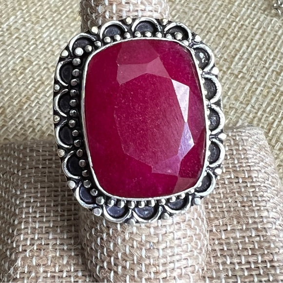 New Enhanced Faceted Ruby Silver Overlay Ring 7.75 - Picture 5 of 5